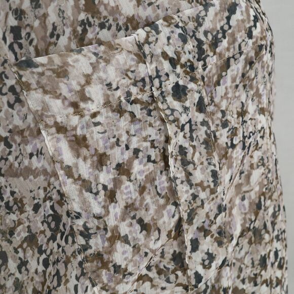 Chicos Top 2 Womens Large 12 Ivory Brown Chiffon Blouse Sheer Pleated Back - Picture 10 of 16